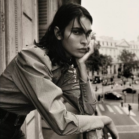 NWT Zara Plaid Puff Sleeve Blouse Ecru / Green | XS - Picture 3 of 8